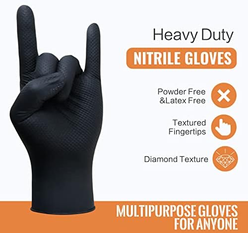 Wostar 8mil Negru nitril mănuși mici 100buc pulbere de unică folosință & amp; Latex gratuit Diamant texturate grele mănuși
