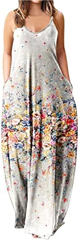 Maxi rochii lungi pentru femei imprimate spaghete curea vara Casual maternitate rezervor rochie Plaja Sundress cu buzunar