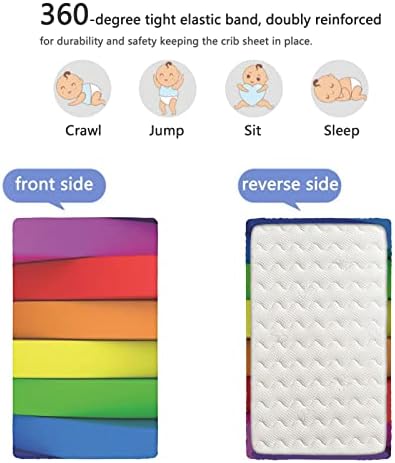Mini cearșafuri pentru pătuț cu tematică curcubeu, Mini cearșafuri portabile pentru pătuț cearșafuri moi și respirabile-cearșafuri pentru pătuț pentru fete sau băieți, 24 x38, Multicolor