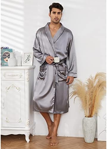 Vulcanodon halat din Satin pentru bărbați ușor, halat de baie kimono de mătase de lux pentru bărbați