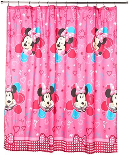 Jay Franco Disney Mouse Fabric Duș Cortina-'Fucshia, 70 x 72, Minnie Pink Hearts
