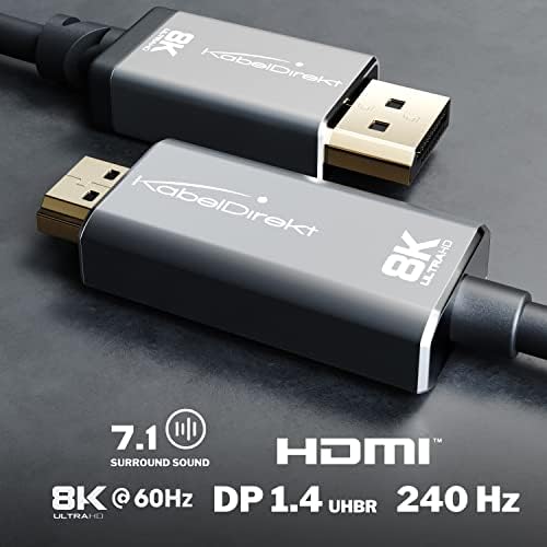 CableDirect-8k / 4k DisplayPort 1.4 la HDMI 2.1 cablu adaptor cu conectori metalici Incasabili-6ft