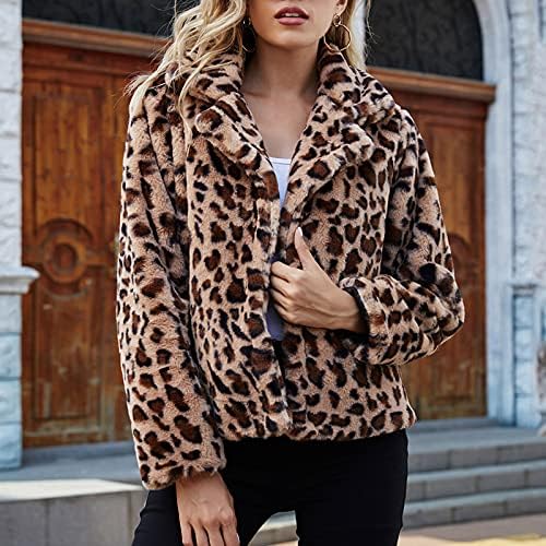Femei iarna Leopard imprimare haina Plus Dimensiune căptușit îngroșa Fleece rever pardesiu moda cald Maneca lunga Scurt uza