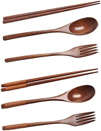 Hanabass Sushi 2 seturi de argintărie din lemn set de tacâmuri lingură de lemn furculiță set de tacâmuri Set de tacâmuri din