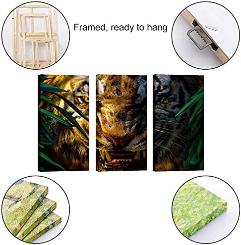 Artă de perete pentru sufragerie, atac tigru în junglă set de pictură decorativă încadrată set de artă decorativă modernă de