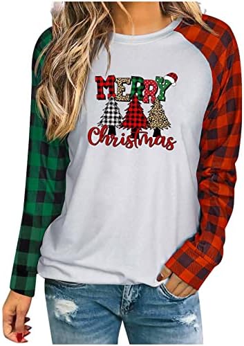 Cămăși de Crăciun pentru femei amuzante tricou tricou bluză cu două tonuri cu mânecă lungă cu mânecă cu farfurie