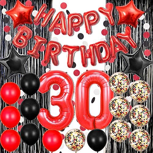 Himimall 30th Birthday Birthday Decorations Black and Red La mulți