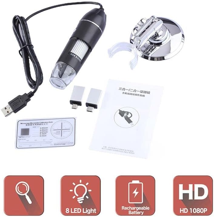 Echipament la microscop de laborator 3 în 1 microscop digital USB 500X 1000X 1600X Handheld Type-C cu 8 LED-uri cu accesorii