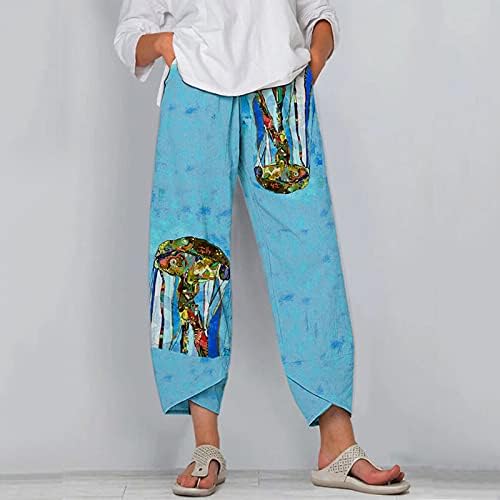 Bumbac lenjerie pantaloni femei vara Casual Capri pantaloni cu buzunare talie mare confortabil Plaja pantaloni Vintage Harem