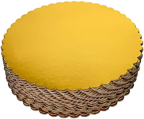 25-Pack 10 inch Placi de tort rotund robust, aur carton tort cercuri placa de bază festonate, pachet de 25