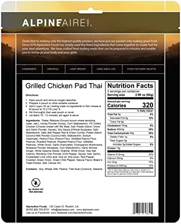 AlpineAire Grilled Chicken Pad Thai, liofilizat / deshidratat, pungă de masă entrance, doar adăugați apă
