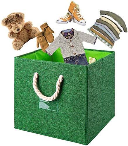 i Bkgoo coșuri pliabile pentru cuburi de depozitare,țesătură de in Verde organizator de cutii de Coș rezistent pliabil cu mâner