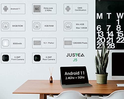 JUSYEA Android 11 Tablet J5-W comprimate 10.1 inch Ultra-portabil-4GB RAM,64GB + 128GB ROM-8000mAh baterie-WiFi-Mouse | Tastatură
