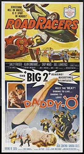 ROADRACERS / DADDY-O AIP HOT ROD EXPLOATARE DUBLU-CARACTERISTICĂ 1959 ORIGINAL TREI FOI FILM POSTER