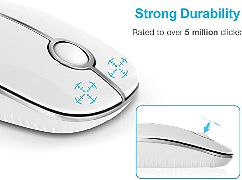Mouse wireless silențios, Mouse de călătorie subțire de 2,4 G cu receptor USB, șoareci de Computer cu clic silențios pentru
