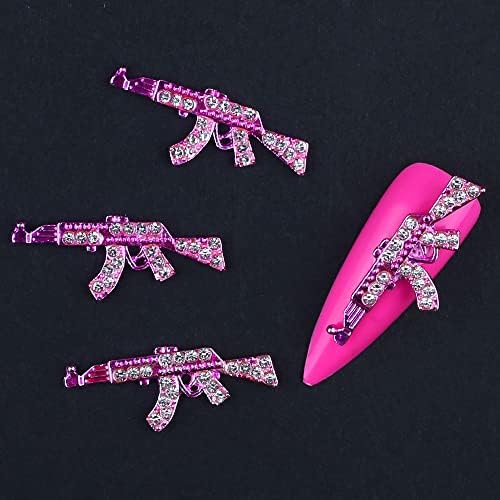 3D Pink Gun Nail Charms, lux Diamond aliaj Gun Nail Charm Ak Weapon Nail Art Charms Shiny Nail Rhinestones gun Charms pentru