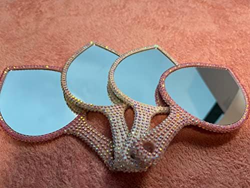 REABHPY spumante în formă de frunză Handheld Mirror Glitter Rhinestones Portable Mirror, Blingbling oglindă elegantă de machiaj