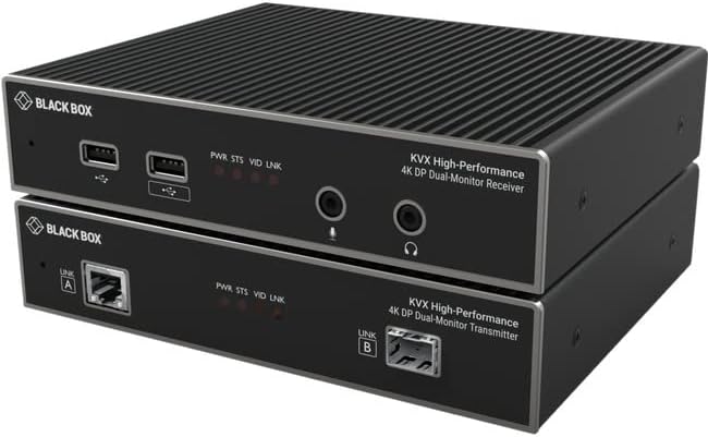 Cutie neagră servicii de rețea KVXHP-200 Kvm Extender peste Catx / fibra-Dual-monitor 4K Displayport USB 2.0 Hub Serial