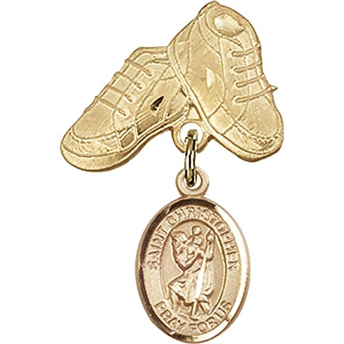 Aur umplut insigna copil cu St. Christopher farmec și cizme pentru copii Pin 1 X 5/8 inch