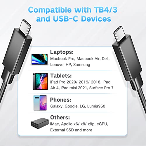 Cablu Thunderbolt 4, cablu USB4 de 1ft compatibil pentru Thunderbolt 4/3, suportă 100W încărcare rapidă și transfer de date