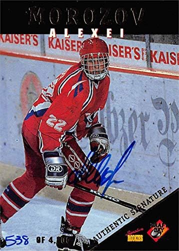 Autograf depozit 621157 Alexei Morozov Card de hochei autografat - Krylja Sovetov, Pittsburgh Penguins 1995 Signature Rookies