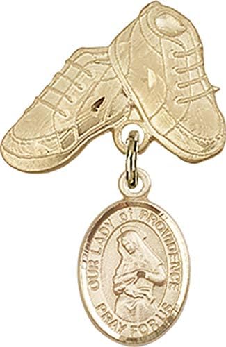 Bijuterii Obsession insigna pentru copii cu Doamna noastră a Providenței farmec și cizme pentru copii Pin / 14k aur insigna