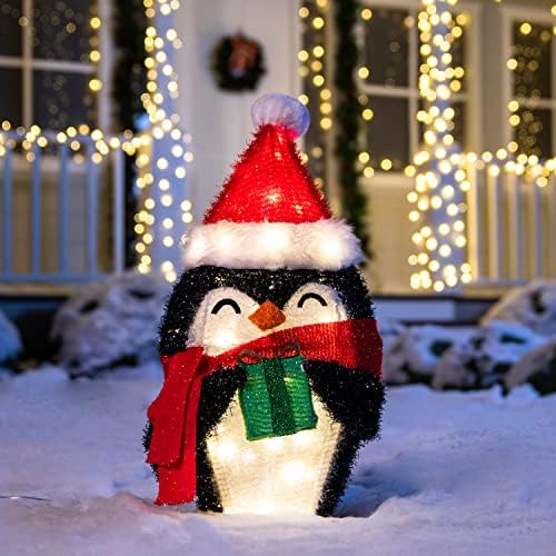 JOIEDOMI 21in Tinsel Penguin 80 LED -uri LED WALL WHILD YORTH Lights for Christmas în aer liber, decorațiuni de grădină, decorare