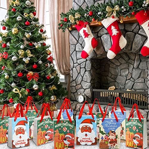 24 bucăți genți cadou pentru Crăciun, Afro -americani Black Santa Santa Gift Sags Christmas Wrapping Paper Geanta pentru sărbători