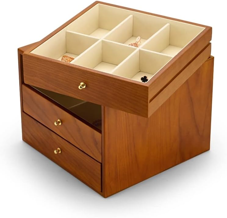 ZZYINH An207 din lemn 3 straturi sertar inel Cercel cutie brățară brățară cutie colier cutie de bijuterii cutie de depozitare