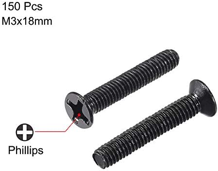 UXCELL M3 X 18mm Phillips șuruburi de fixare neagră pentru laptop comutator ventilator de televiziune PC 150pcs
