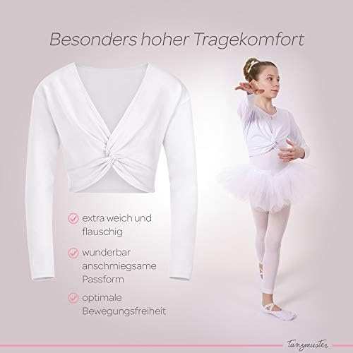 Tanzmuster ® Top de balet cu mâneci lungi de fete - MAI - amestec de bumbac în plus moale și durabil