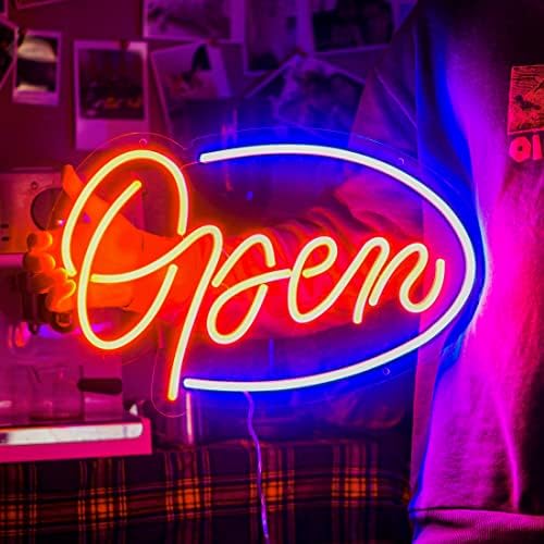 Semne deschise LED pentru afaceri, 16,5 x 10.9 Neon Open Sign cu adaptor de putere, Ultra Bright Lead pentru Business Store