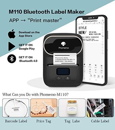 Phomemo M110 Bluetooth Label Maker cu 3 role 1.97X3.15 etichete termice - imprimanta termică Label Maker Se aplică etichetării,
