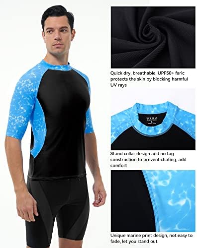 Runhit Rash Guard for Men Mânecă scurtă Upf50+ Cămașă de înot pentru bărbați UV Uv Protecția Sun Apă Cămașă pentru bărbați
