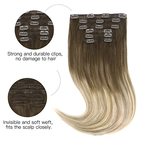 Clip în extensii de păr, hotbanana nuc maro la cenușă maro și Bleach Blond 120g Clip în extensii de păr păr uman real drept