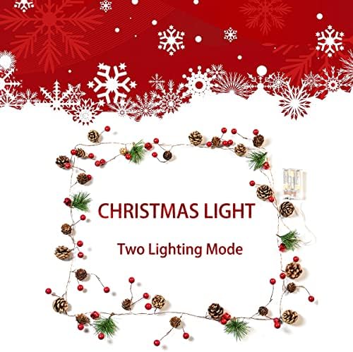 Cochome 7ft 20ld Christmas Garland Pine Cones Lights Lights cu șnur cu jingle clopot roșu bateria alimentat pentru petreceri