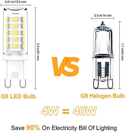 Umleeddlt G9 LED bec 4W, 40 Watt G9 echivalent cu Halogen, 6000K Lumina zilei Alb, G9 Bi pini becuri de bază pentru candelabre,