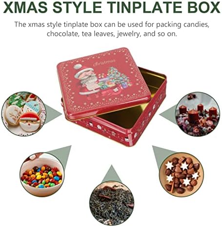 Tofficu Crăciun Cookie cutii Crăciun Cookie cutii cu capace pătrat Tinplate cutie bomboane Crăciun Tin cadou cutie Tinplate