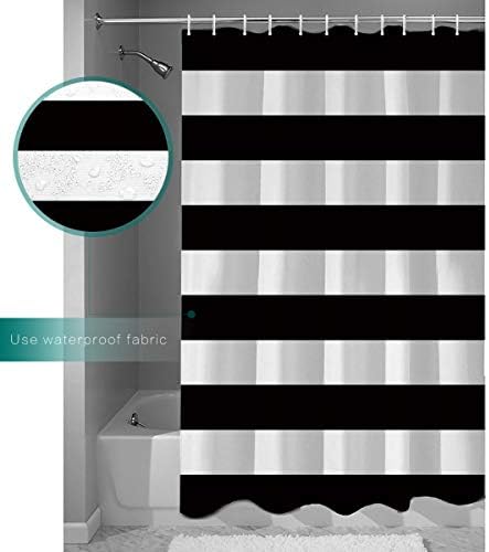 Familydecor Cortină de duș alb -negru Cortină cu dungi nautice Design cu dungi impermeabile perdele