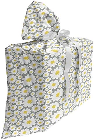 Geantă cadou din țesătură gri și galben Lunarable, Margarete de primăvară Ornament tematic de vară înflorire primăvară natură