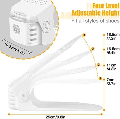 Neprock 20-pachet alb sloturi modernizate pentru pantofi, pachet de organizații cu raft de încălțăminte cu 8 niveluri negre