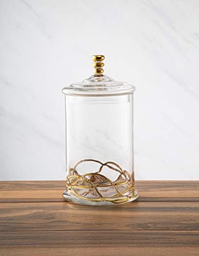 Borcan Cookie de depozitare din sticlă cu capac din sticlă-Design auriu 14K pe borcan-12 H