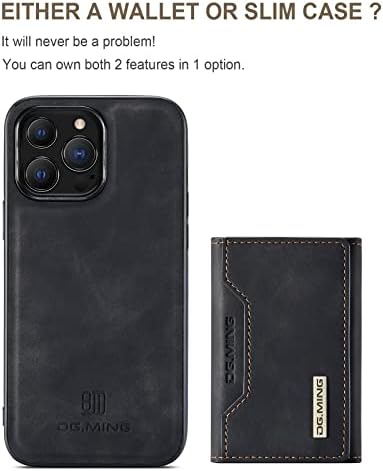 Husă portofel compatibilă cu iPhone 13 Pro Max, DG.MING Premium piele telefon caz spate capacul magnetic detașabil cu Trifold