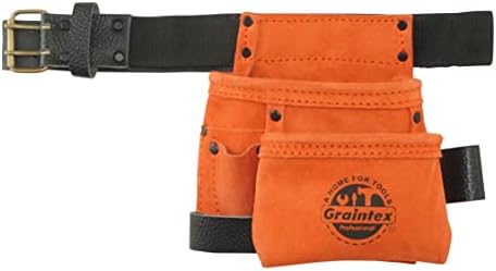 Graintex SS2536 4 Pocket Children Tool Husa de instrumente Orange Color Suede Piele din piele cu centură de piele și buclă