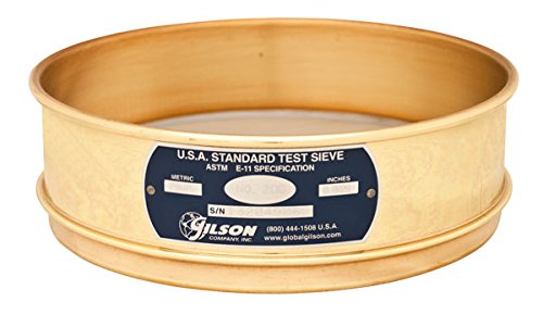 Sietă de testare Gilson 8-inch ASTM E11, cadru de alamă/cârpă din oțel inoxidabil, dimensiune de deschidere de 3-1/2 inch,