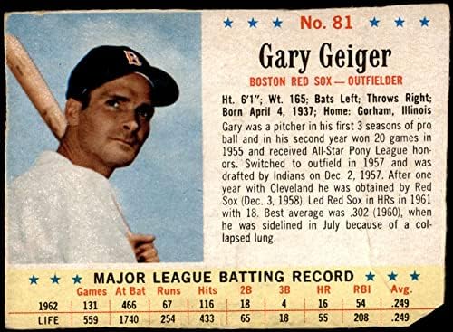 1963 Post Cereale 81 Gary Geiger Boston Red Sox Fair Red Sox