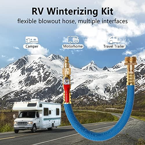 Kit RV Winterize, Sprinkler Winterization Kit cu supapă de închidere, 16 inci RV Linie de apă Winranize Blowout Adapte Air