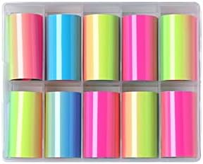 ZITIANY unghii folie adeziv pentru unghii DIY Decor, 10 role fluorescente Aurora Gradient culoare folie Nail Art Kit