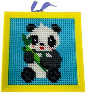 Little Learning Hands Panda Bear First Cross Stitch Kit cu cadru | Kit pentru începători pentru copii 5-13 | Set de cusut de