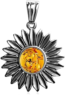 Ian și Valeri Co. Pandantiv Mare De Floarea Soarelui Din Argint Sterling Amber